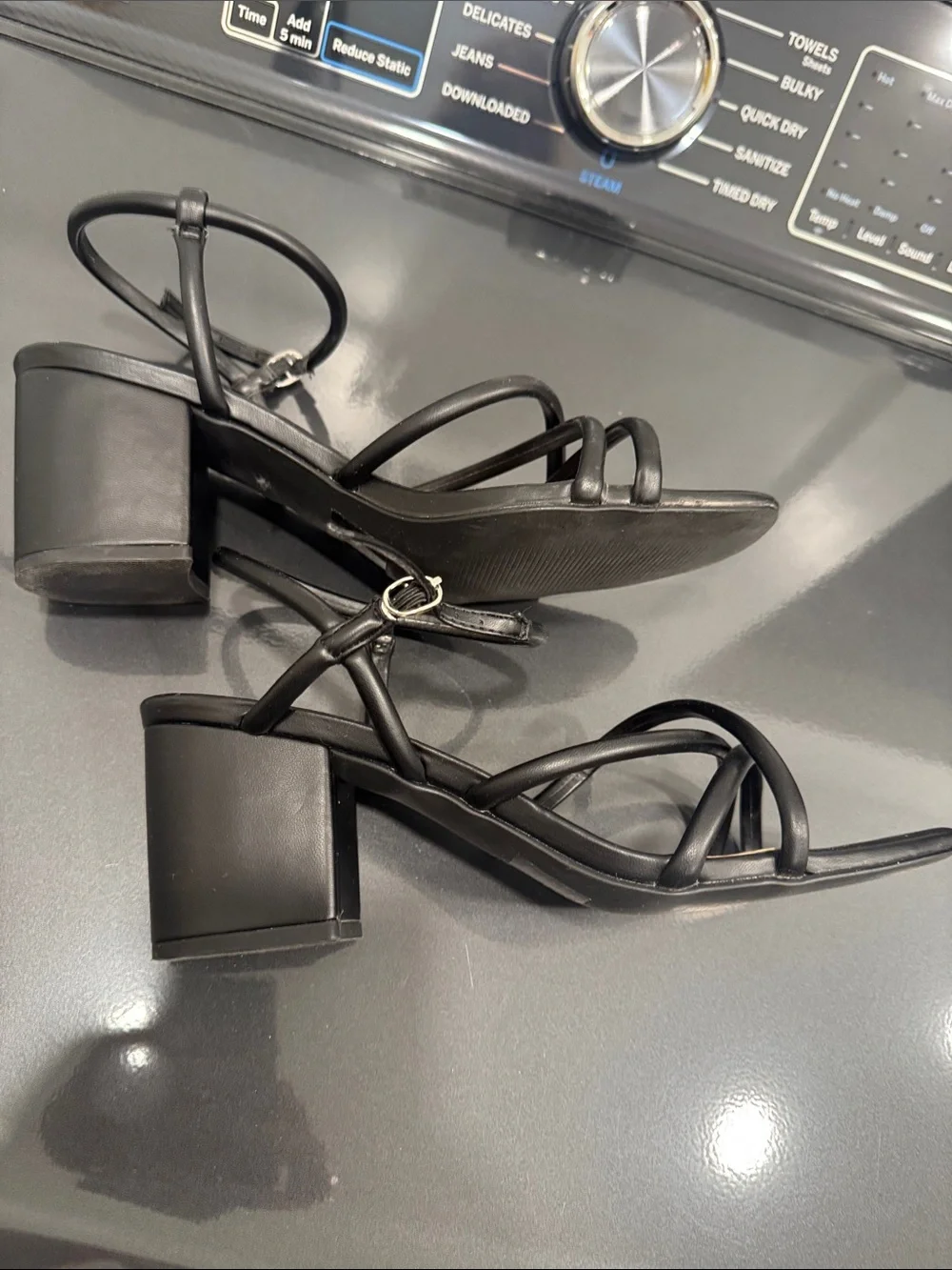 POP Agreeable Black Strappy Square Toe Block Heel Sandals in 10M